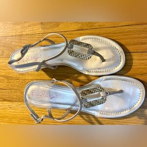 Lilly Pulitzer 8.5  ‘Gold as Golden’ 1.25” metallic wedge sandal, LIKE NEW!